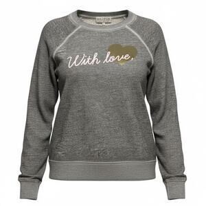 Wildfox Cozy "With Love" Heart Graphic Sweatshirt Pullover Gray - Small